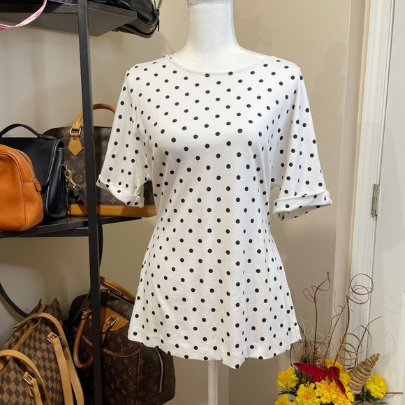 EUC Women Tahari Dolman Short sleeves Polka Dot Super Soft Blouse Top Siz Small - Picture 1 of 5